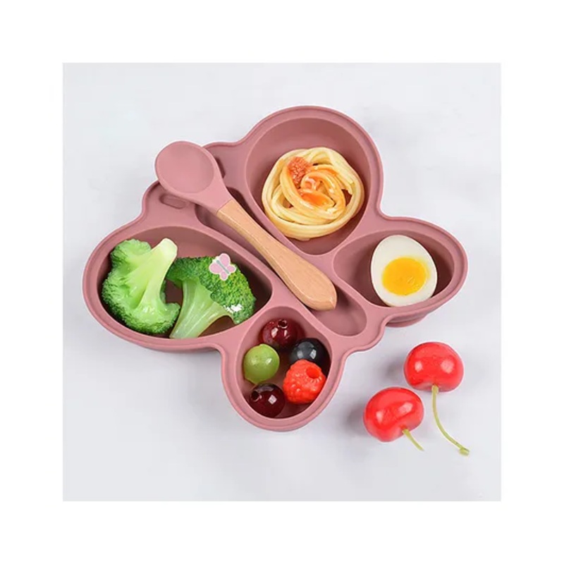 Bembika Baby Feeding Essential Baby Dinner Set Silicone Tableware Set for Baby Butterfly Design  – (Pack Of 2)(Rosewood)