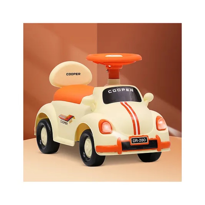 Dash Car Ride-On For Kids With Headlights Music Under Seat Storage Big Wheels And Push Handle Ideal Ride-On for 1+ Years Kids 20 kg Capacity Durable Baby Toy Car- Cream