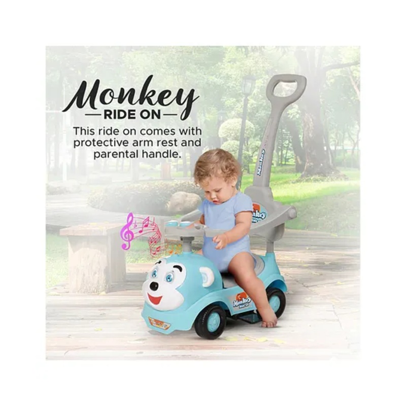 Dash Monkey  3 In 1 Ride On Baby Car with Music & Horn Parental Handle with Safety Harness Ride On – Blue