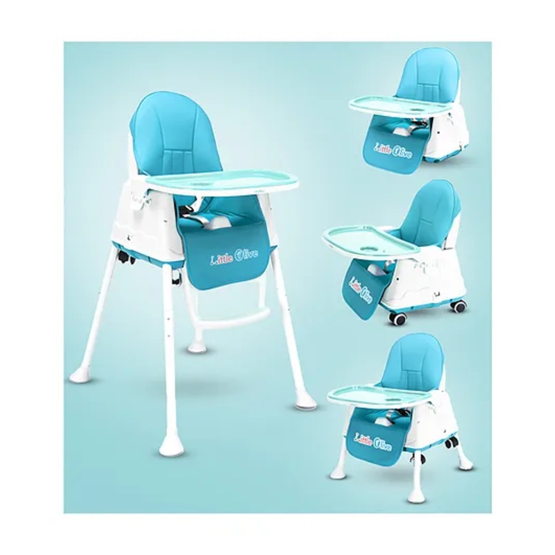Little Olive 4 in 1 High Chair with Safety Harness and Adjustable Height – Blue
