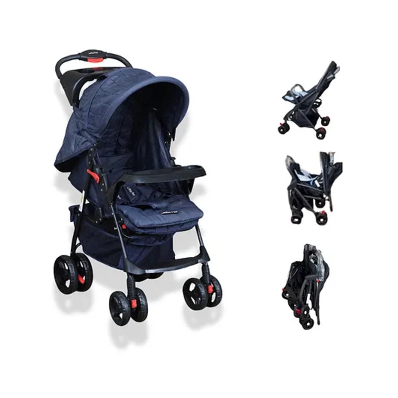 Little Pea Cruise Baby Stroller One Touch Fold, 5-Point Harness, Multi-Recline with two food-trays 0-4 years – Blue