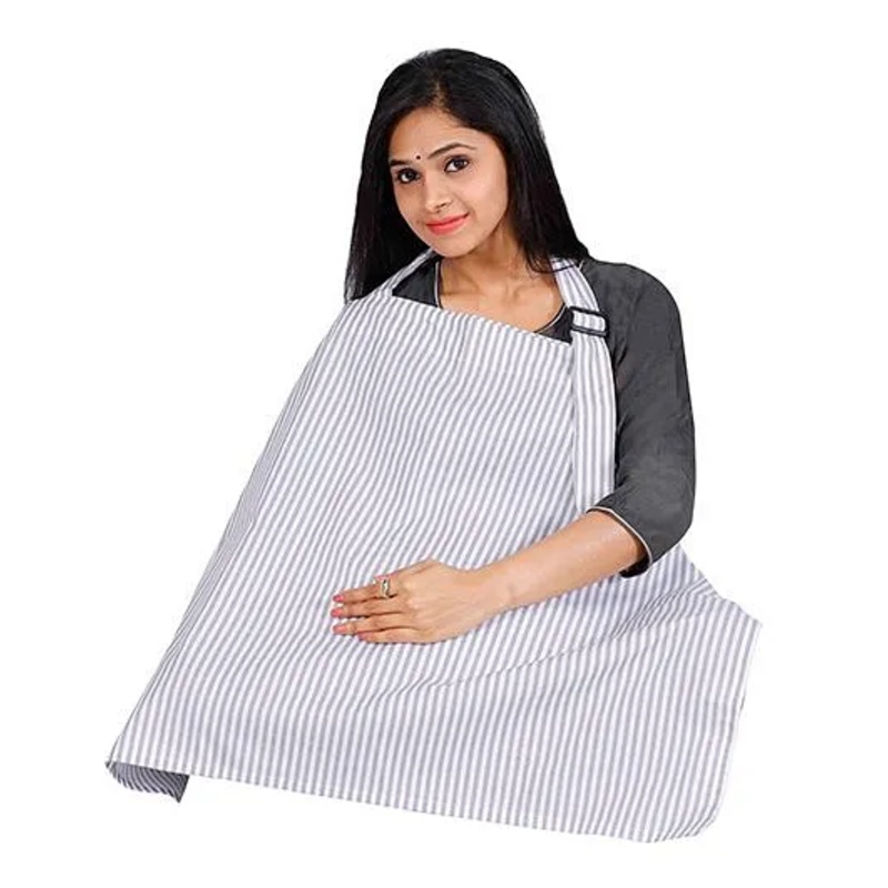 Lulamom Stripes Printed Extra wide Feeding & Nursing Cover – Grey