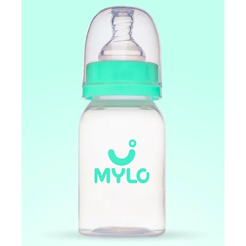 Mylo Baby Feels Natural Feeding Bottle, PP, BPA Free with anti-colic nipple Slim Neck – 125 ml (Plain Sea Green)