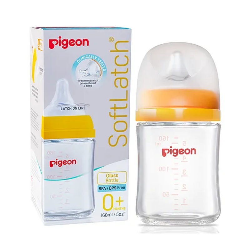 Pigeon Glass Nursing Bottle With Nipple Yellow – 160 ml