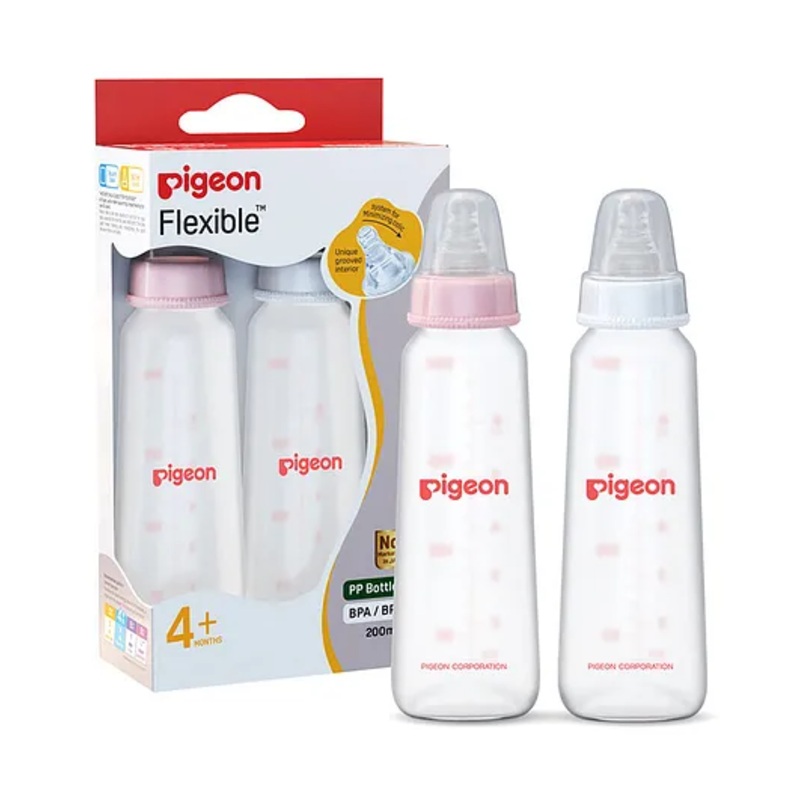 Pigeon Peristaltic Feeding Bottle Nipple Size Medium Pack of 2 Pink White – 200 ml each