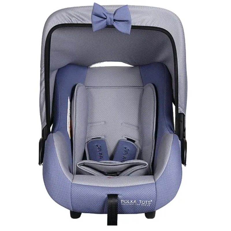 Polka Tots 5-in-1 Multipurpose Baby Car Seat cum Carrycot  Adjustable Handle Position, Safety Harness, Soft Padded Cushion, Removable & Washable Seat Cover With Fancy Bow Tie (0 to 15 Months, Blue)