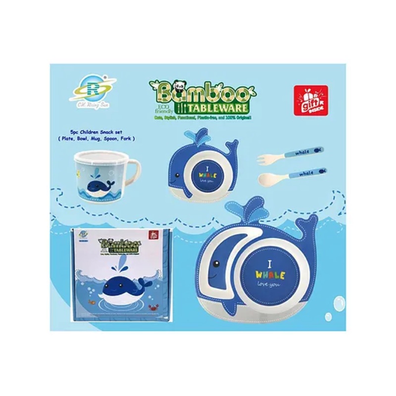 Sanjary Bamboo Tableware Whale Shape Pack Of 5 – Blue