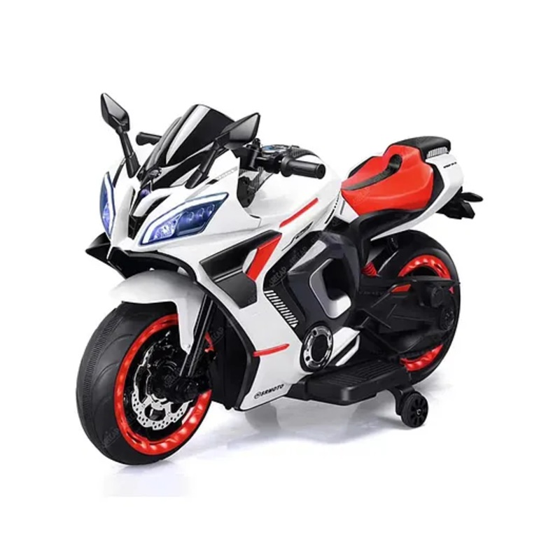 SRECAP Rechargeable Battery Operated Sports 2 Seater Bike for Kids, Ride on Toy Bike 1 to 8 Year Kids (White-Red)