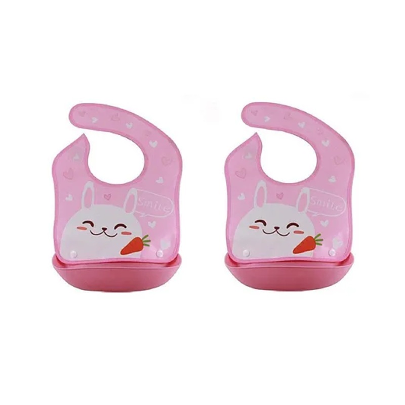 Syga Waterproof Silicone Roll up Bib With Crumb Catcher Set of 2 (Colours & Designs May Vary)