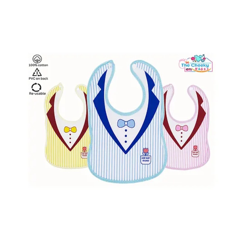 The Cheeky Kidzz Pack Of 3 Newborn Baby Cotton Printed Feeding Snap Button Aprons Bibs Everyday Use (T-SHIRT | TIE)