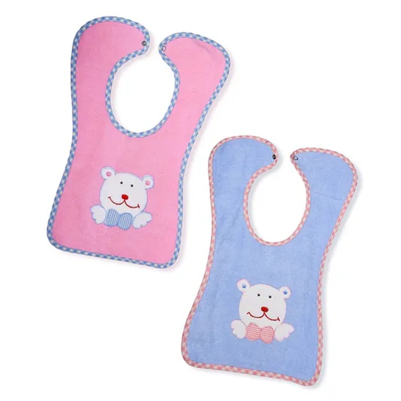 The Little Lookers Baby Bib Bear Embroidered Pack of 2 – Pink Blue