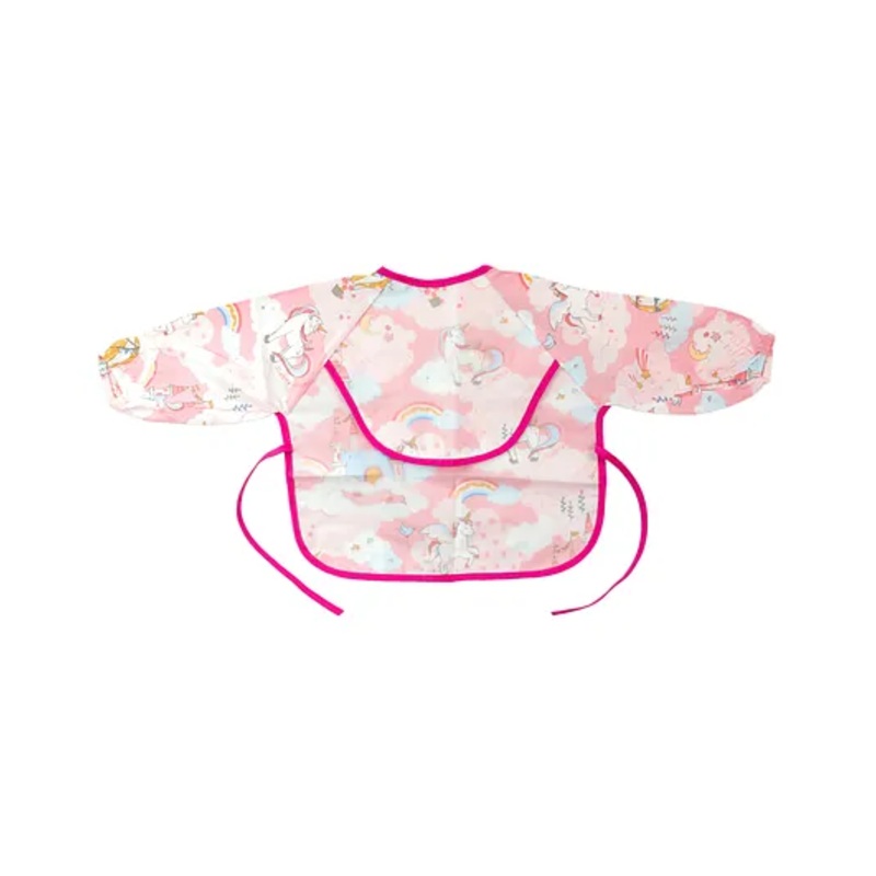 Thread Fairy Full Sleeves Washable Waterproof Baby Feeding Bibs Baby Bib Shirt with Pocket Unicorn Small – Pink