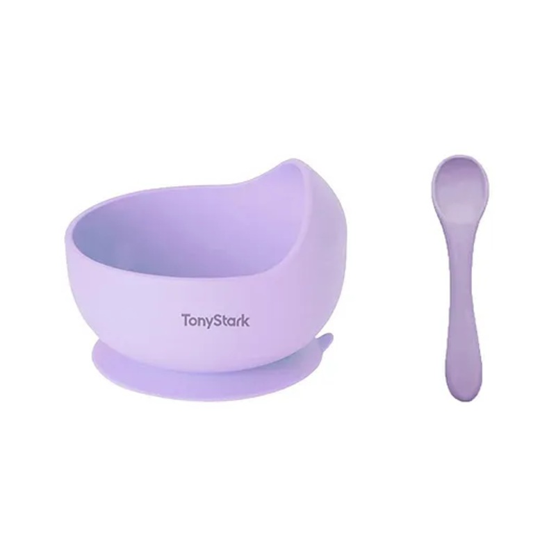 Tony Stark Silicone Bowl & Spoon for Baby Feeding, Good Suction Design for Toddler & Baby Bowl and Spoon Set, Non-Slip, BPA-Free Baby Product (Lavender)