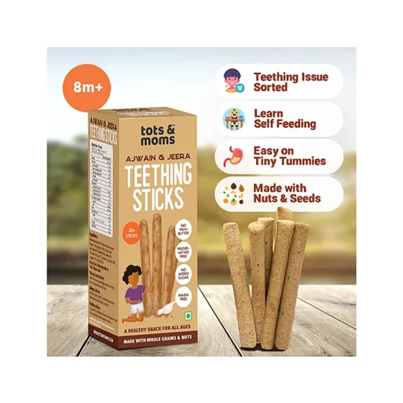 Tots and Moms Teething Sticks – Ajwain & Jeera with Dry Fruits, Nuts & Seeds for soothing gums for babies, 12 months+ 150g | No Maida, No Sugar| Kid-Friendly Finger Food Lunch Box Snack
