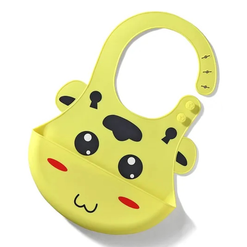 Water-Resistant Baby Silicone Bib – Yellow | Food-Grade Silicone | BPA-Free | Crumb Catcher | Adjustable Fit | Easy to Clean | Travel-Friendly | Reusable Bib|