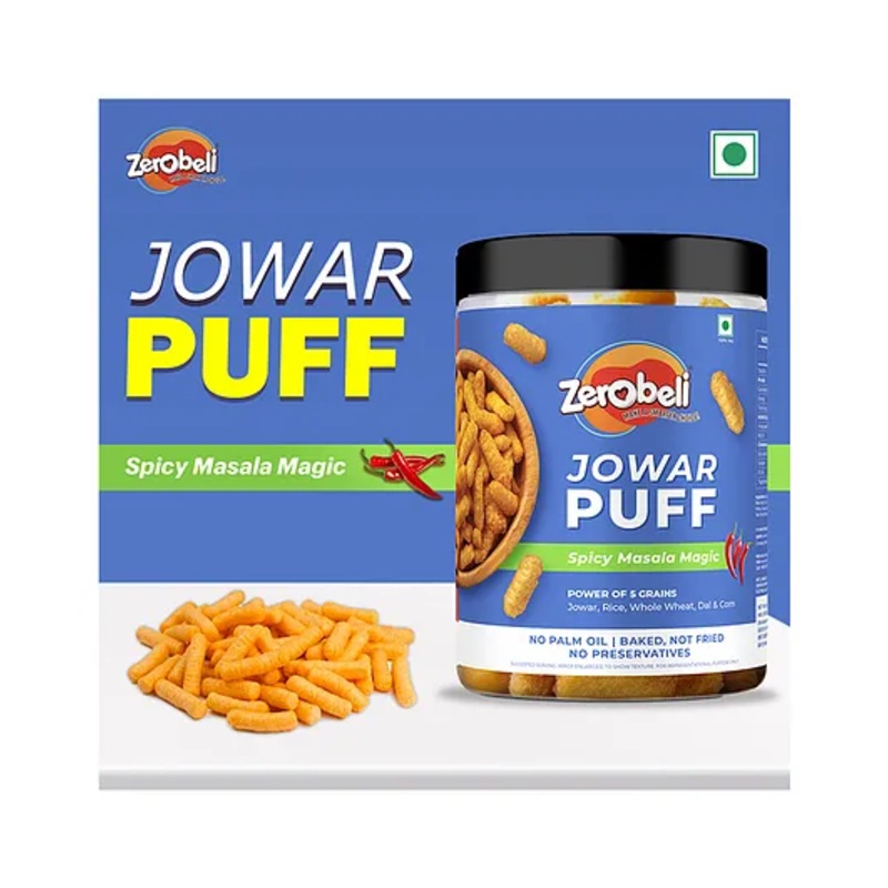 Zerobeli Spicy Masala Jowar Puffs Goodness of 5 grains Healthy Snacks – 75g (Pack of 2)