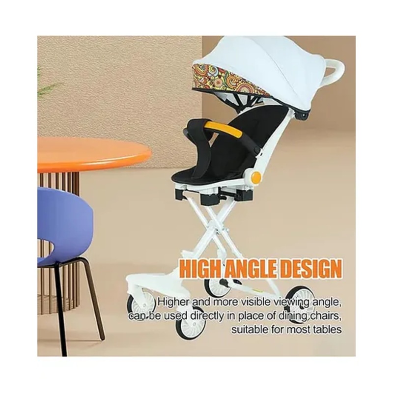 360 Light weight Rotation & Ergonomic Design Jogging Stroller Cum Pram with Adjustable Backrest – White