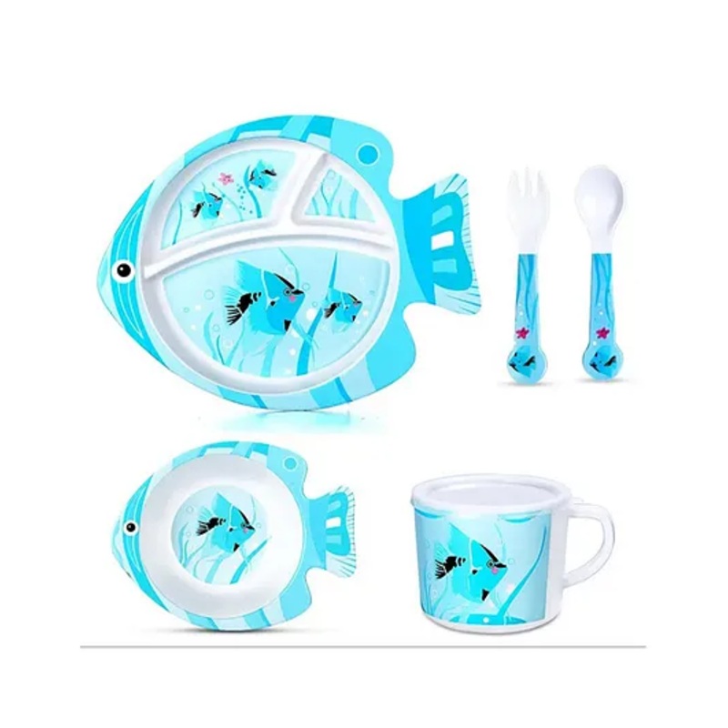 ARCADE TOYS Fish Shape Bamboo Dinnerware Set for Kids(Set of 5) – Colour may vary