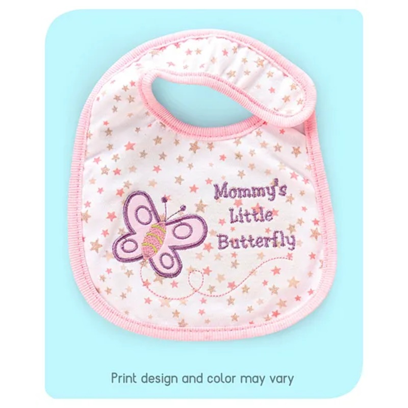 Babyhug Bib Velcro Closure Butterfly Embroidery (Color & Print May Vary)