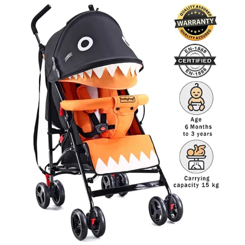 Babyhug Lil Monsta Stroller With Adjustable Leg Rest (No Reclining Position) – Orange & Black