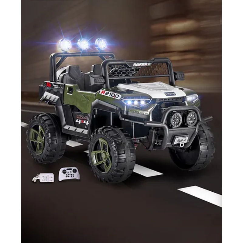 Babyhug RANGER 4X4 Battery Operated Ride On Jeep with Music & LED Lights – Olive Green