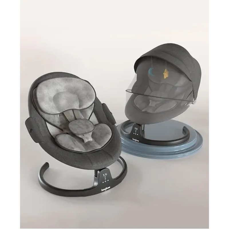 BAYBEE Lullabies Automatic Electric Baby Swing Cradle with Adjustable Swing Speed & Recline | Baby Rocker with Mosquito Net, Music, Safety Belt & Toys | Swing for Baby (Black)