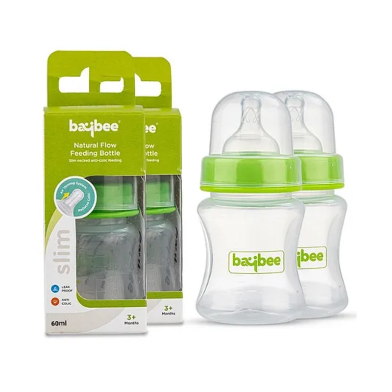 Baybee Natural Flow Baby Feeding Bottle Green Pack of 2 – 60 ml Each