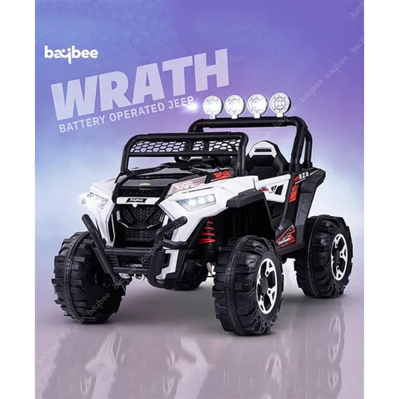 Baybee Wrath Electric Rechargeable Battery Operated Jeep Car with Bluetooth Music & Light – White