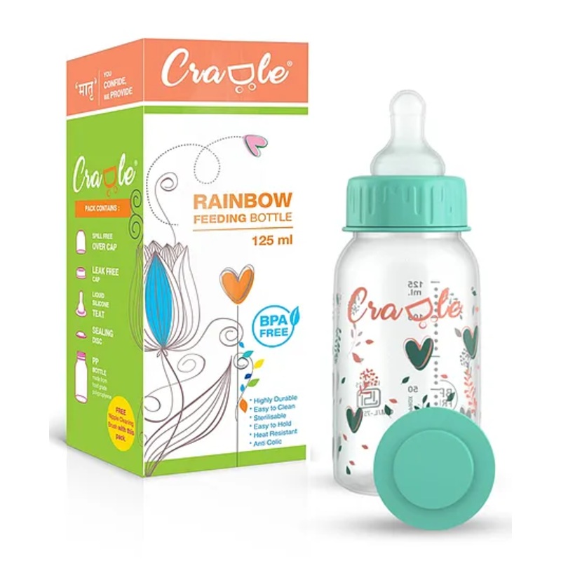 Cradle Rainbow Feeding Bottle -125ml  – Aqua Green