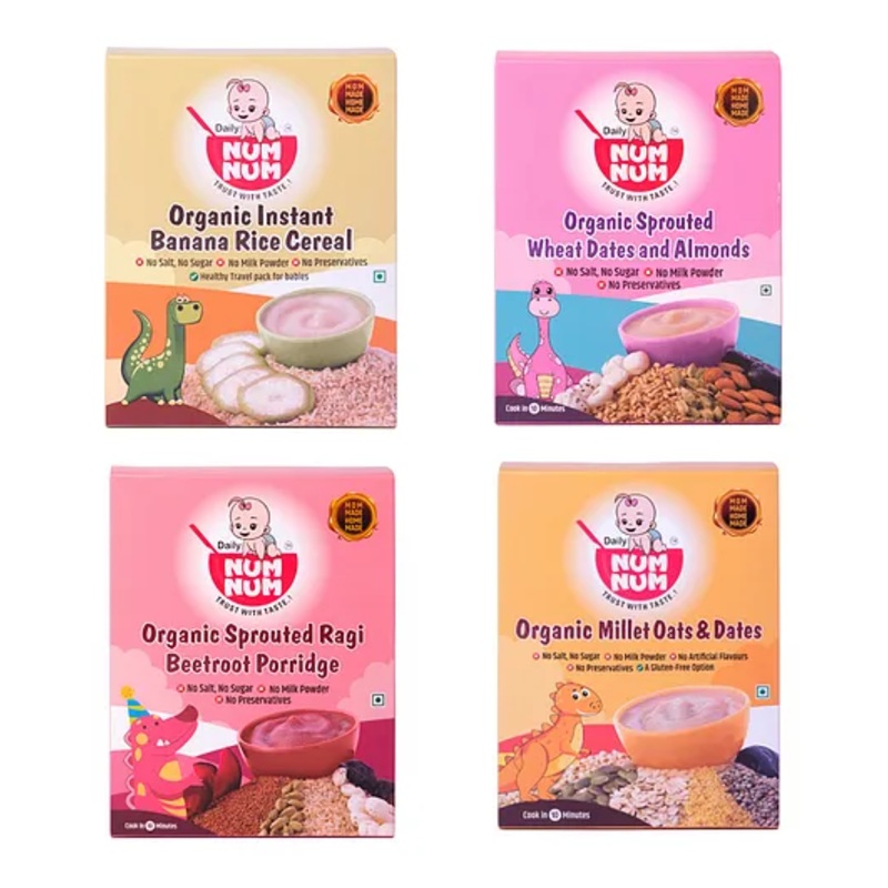Daily Numnum Organic Millet Ragi Wheat Combo Pack of 4 – 50 g Each