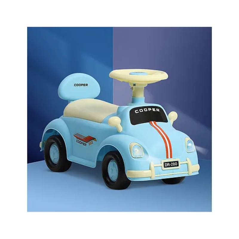 Dash Car Ride-On For Kids With Headlights Music Under Seat Storage Big Wheels And Push Handle Ideal Ride-On for 1+ Years Kids 20 kg Capacity Durable Blue Baby Toy Car