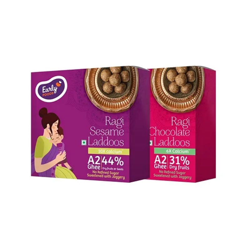 Early Foods Ragi Choco & Ragi Sesame Laddoos Pack of 2, 250g Each