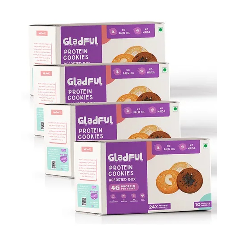 Gladful Assorted Protein Cookies Pack of 4 – 80 gm Each