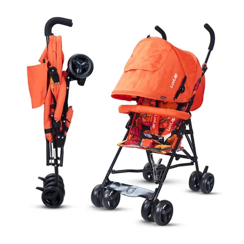LuvLap Tutti Fruti Baby Stroller for 636 Months, Travel-Friendly with 5-Point Safety Harness, Reclining Seat, Extendable Canopy for Sun Protection, Lightweight and Easy to Fold  Orange