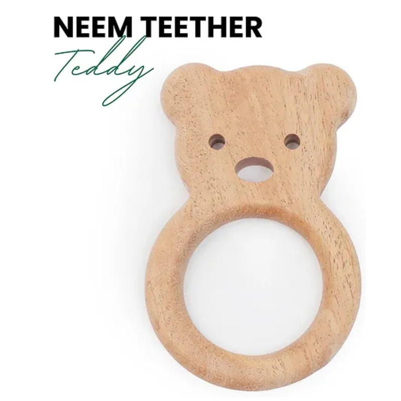 OpaToys Natural Wood Neem Teether – Teddy Design (For 3 to 24 Months Babies)