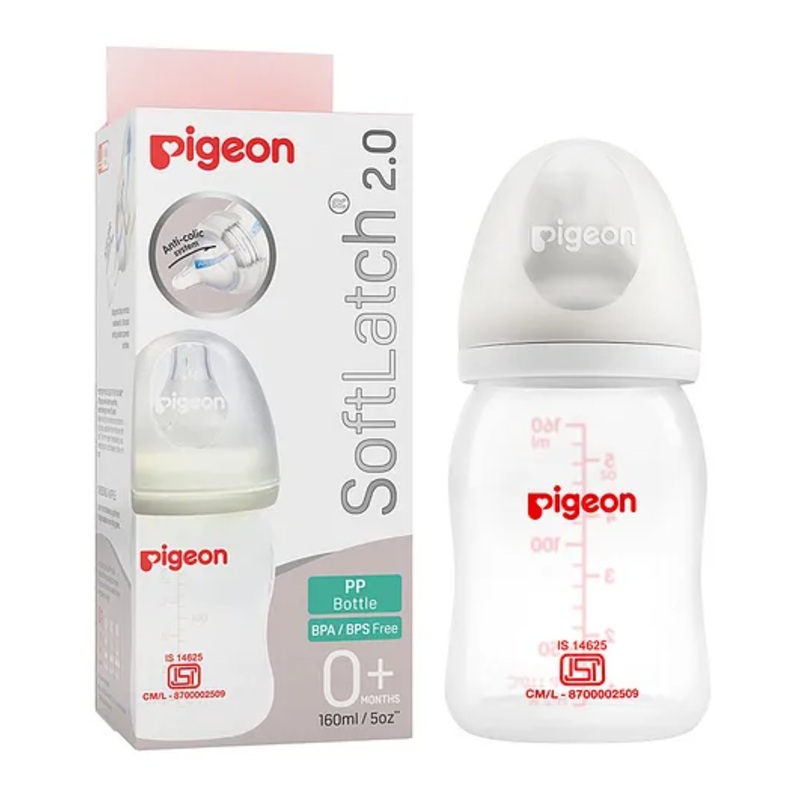 Pigeon Soft Latch 2.0 Anti Colic System Nursing Bottle With White Cap & Natural Hood – 160 ml