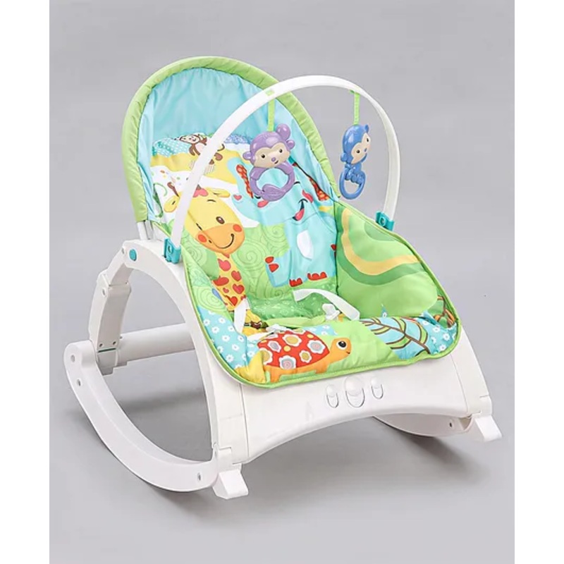 Play Nation Newborn To Toddler Portable Baby Rocker With Music Vibration & Toys – Green