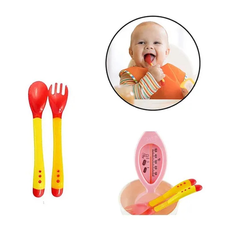 Safe-O-Kid Soft Tip Silicone Spoon & Fork Pack Of 2 – Red Yellow