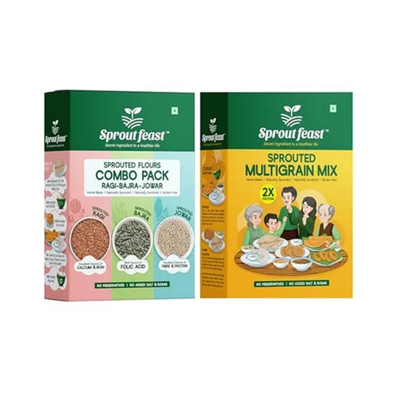 Sprout Feast Combo Flours Pack 750 g & Sprouted Multigrain Add on Mix Flour 500 g|Naturally Dried Sprouted Millets & Pulses|Gluten Free
