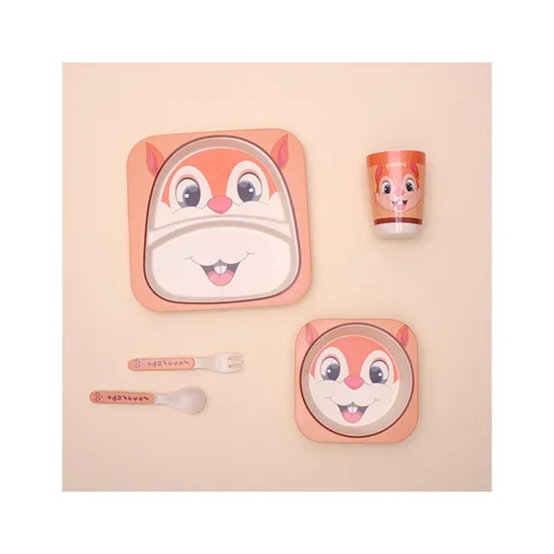 The Bamboo Co Snappy Squirrel Bamboo Kids Dinner Set of 5- Orange