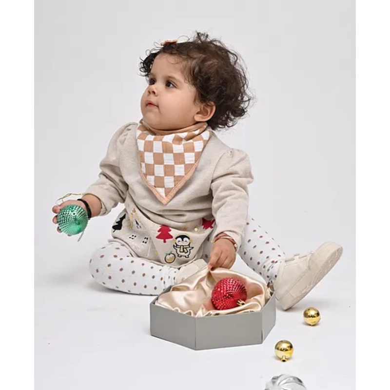 Theoni Organic Chequered Muslin Bandana Bibs – Beige