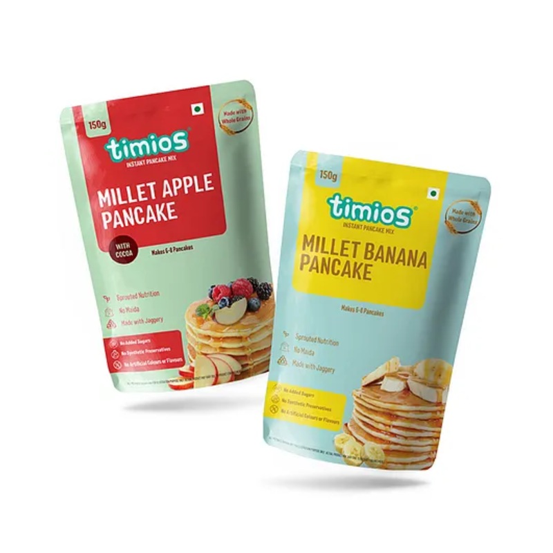 timios Multigrain No-Maida Organic Banana & Apple Millet Instant Pancake Sweetened with Jaggery Pack of 2 – 150 g Each
