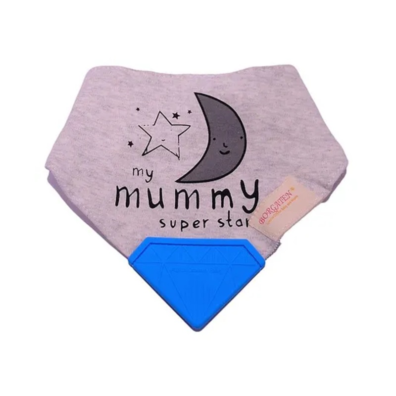 Tipy Tipy Tap Mummy Printed Bib With Silicon Teether – Grey & Blue