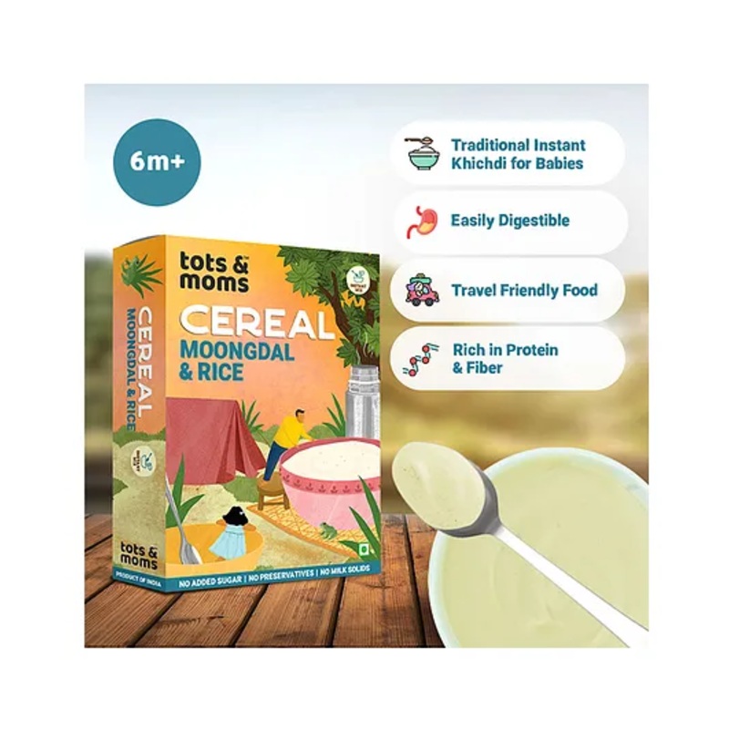 Tots & Moms Moongdal & Rice Instant Baby Cereal Mix – 8+ Months, 200g , Easily digestible Traditional Solid Introductory Food , No Sugar No Milk – Preservative Free -Travel Friendly Porridge Mix for Baby