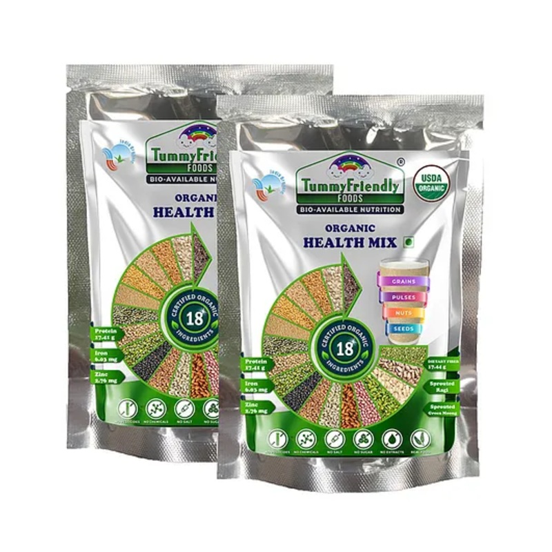 Tummy Friendly Foods Organic Health Mix No Milk, No Sugar, No Salt, No Chemicals, No Pesticides, No GMOs Pack of 2 – 100 Gm Each