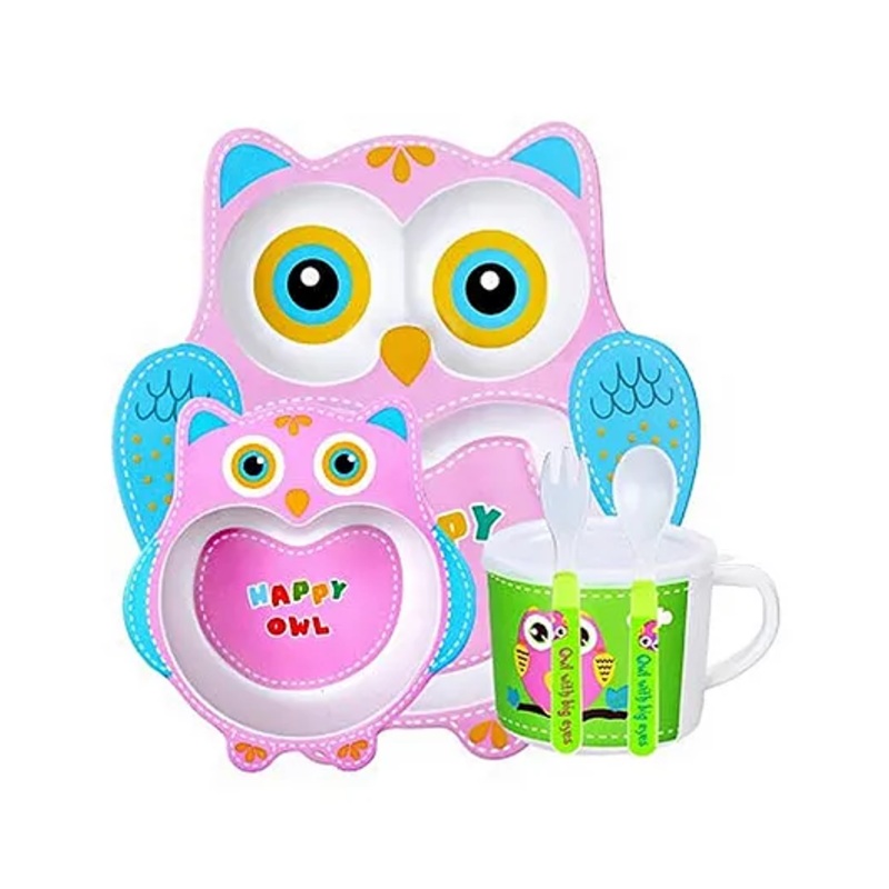 YAMAMA Owl Shape Bamboo Dinnerware Set of 5 – Multicolour