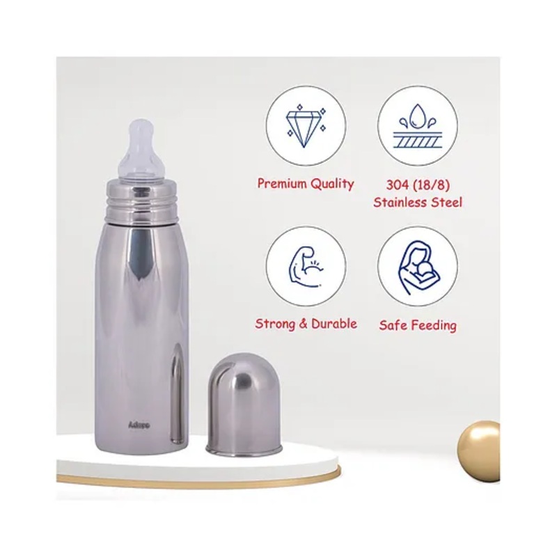 Adore Theo! 2 Stage Stainless Steel Regular Neck Steel Feeding Bottle 300ml