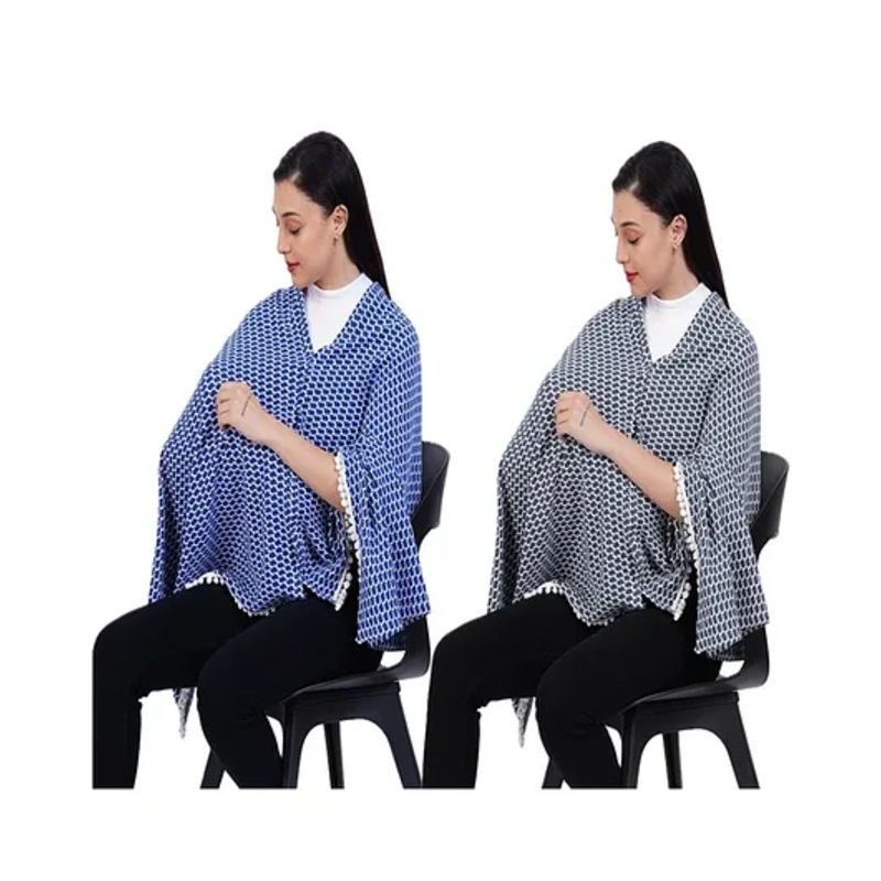AGUILA Multi Purpose Feeding Shawl Pack Of 2 – Navy,Sky Blue