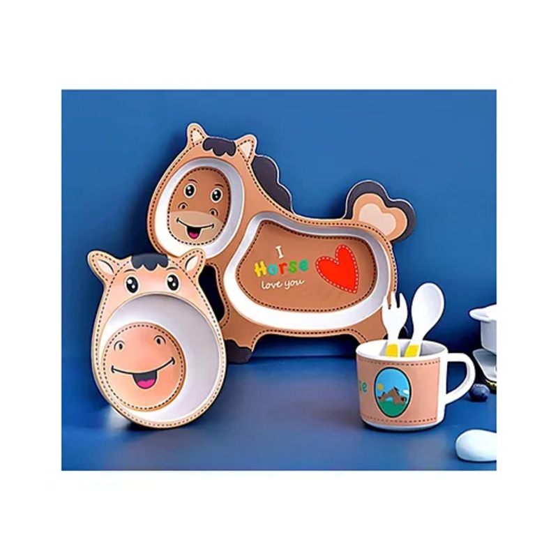 ARCADE TOYS Horse Shape Bamboo Multi Piece Feeding Set Pack of 5 Color May Vary