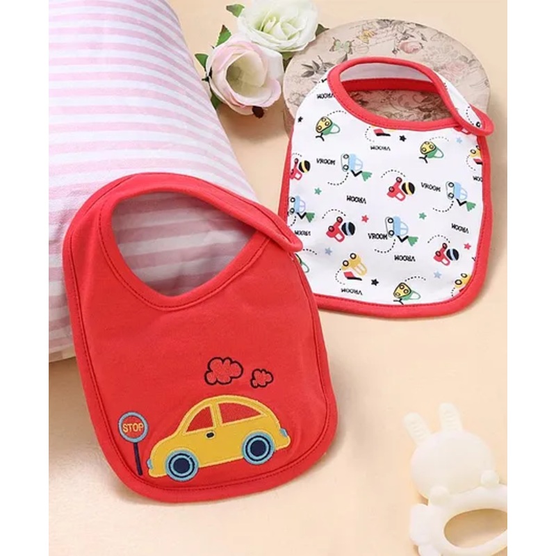 Babyhug Cotton Snap Buttons Closure Car Print Pack of 2 – Red & White